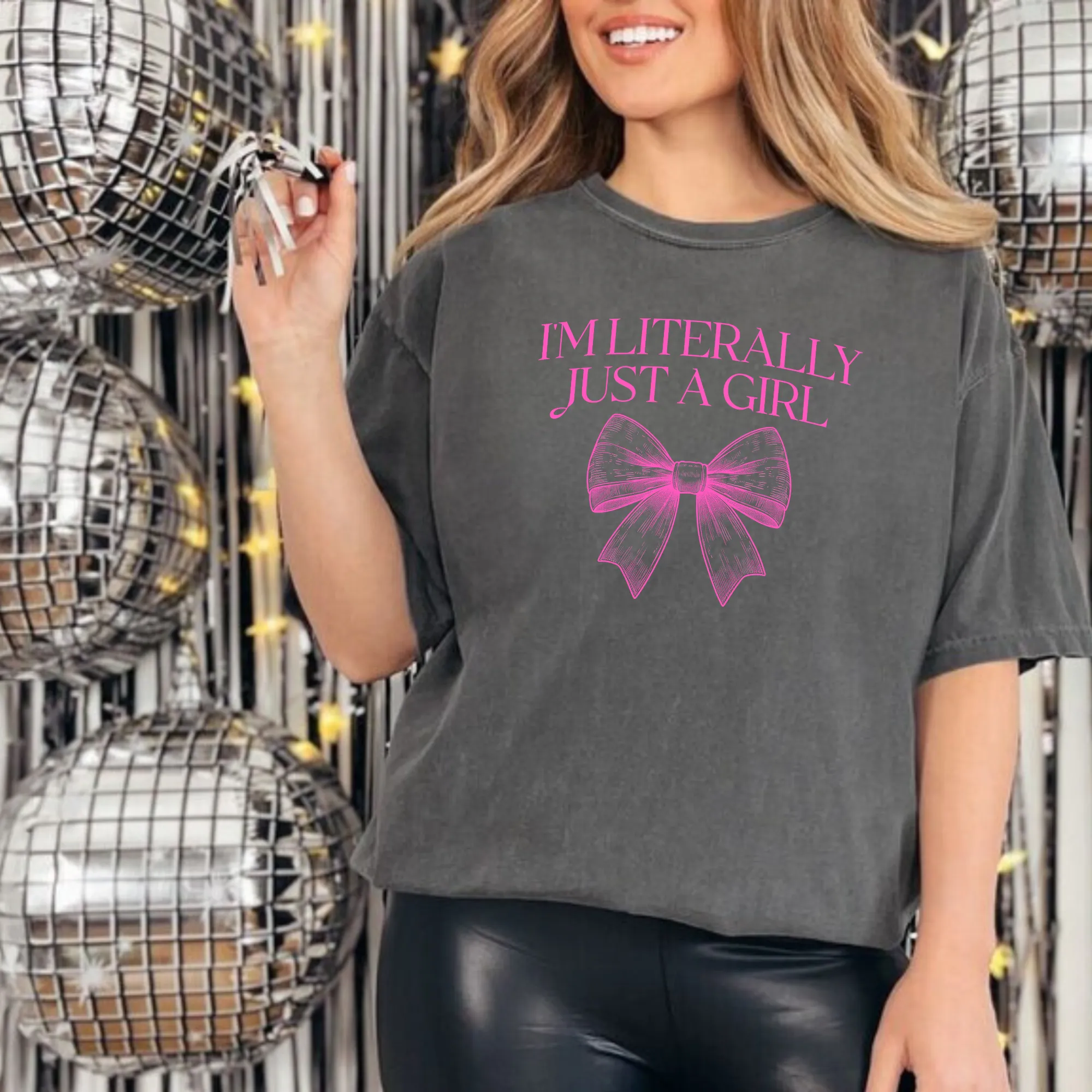 I'm Literally Just A Girl | Pink Bow Shirt