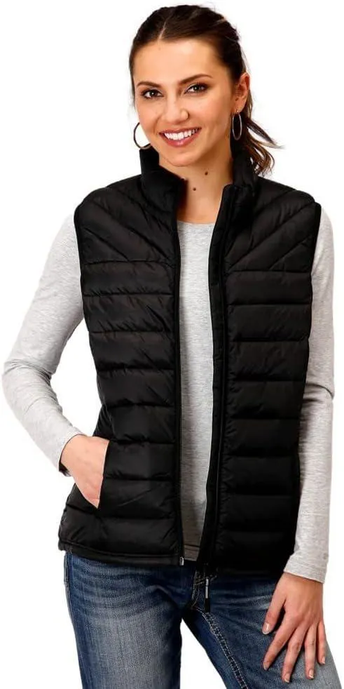 Roper Women's Western Vest  Quilted Zip Black