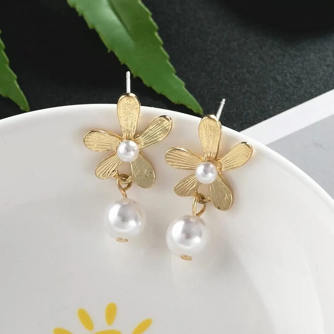 Yellow Chimes Earrings For Women Gold Tone Flower Designed Stud Pearl Hanging Drop Earrings For Women and Girls